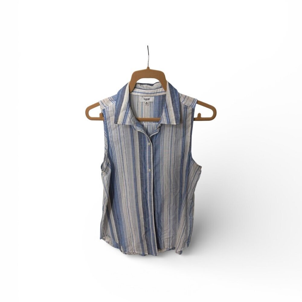 Kensie Sleeveless Button-Down Shirt Blue White Stripe Women's Medium - Picture 2 of 4